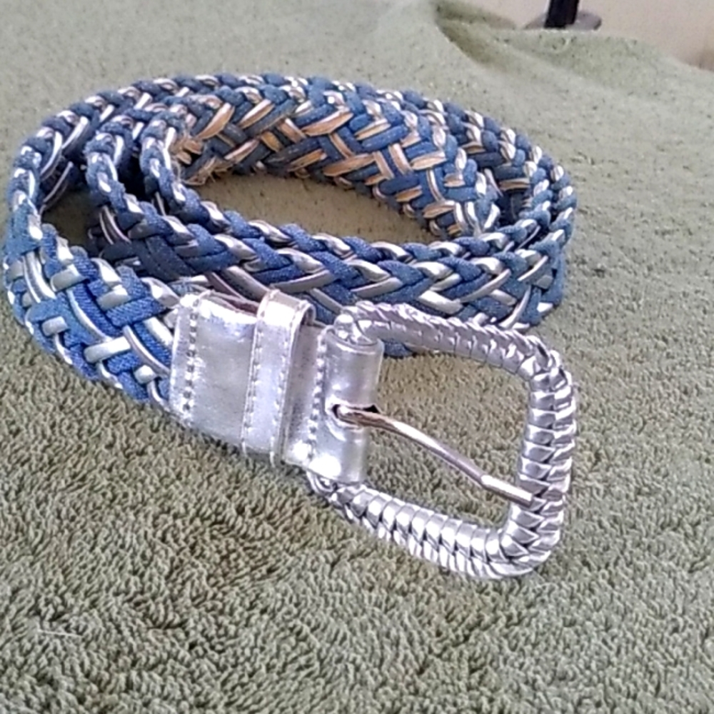 Blue and silver woven belt